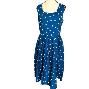 Dolly & Dotty Amanda Fit and Flare Dress Scoop Neck Swing Blue Polka Dot Size 12